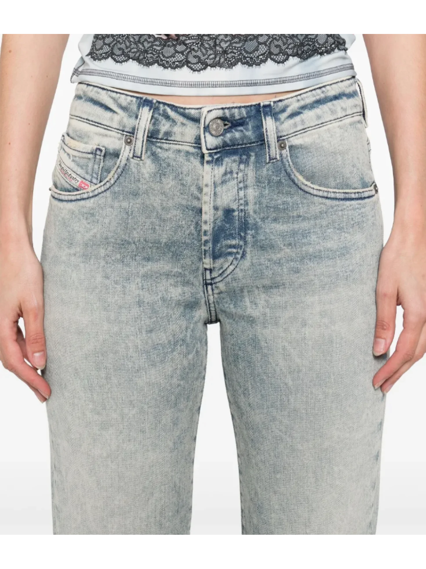 DIESEL>>1989 D-Mine ロゴ刺繍 ダメージ加工 ジーンズ Women's Regular Jeans | Dark Blue | Diesel 1989 D-Mine