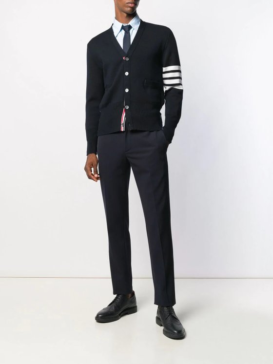 Image 4 of Thom Browne 4-Bar Striped Straight Hem Cardigan