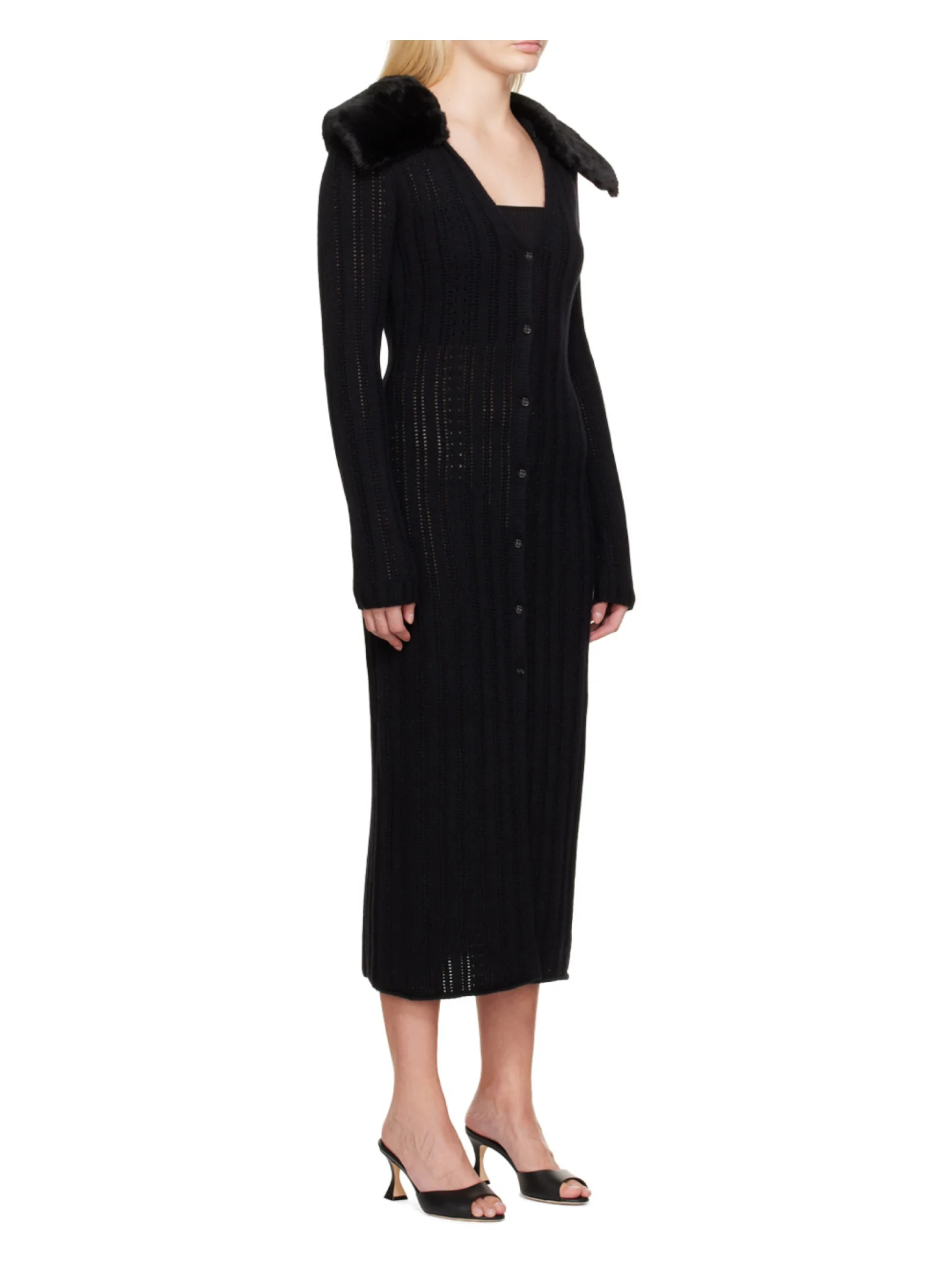 blumarine knitted midi dress with eco-fur collar blumarine knitted midi dress with eco-fur collar