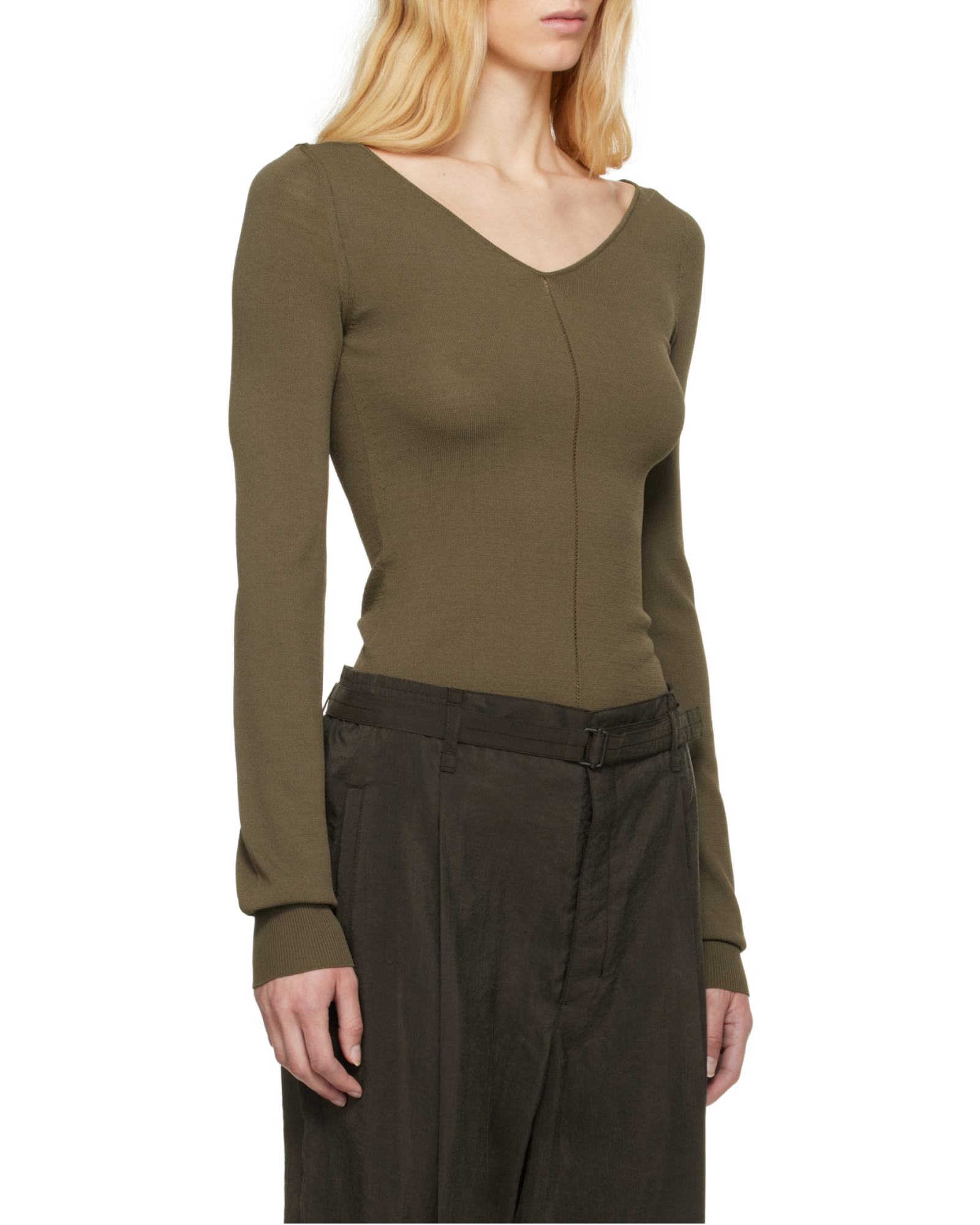 Blue Black Long Sleeve V-neck Top | LEMAIRE