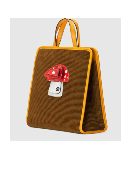 Image 2 of Gucci mushroom patch corduroy tote bag