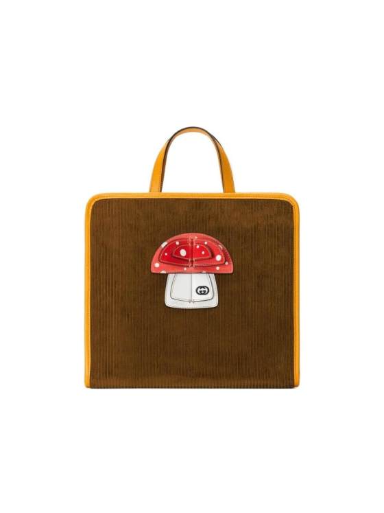 Image 1 of Gucci mushroom patch corduroy tote bag